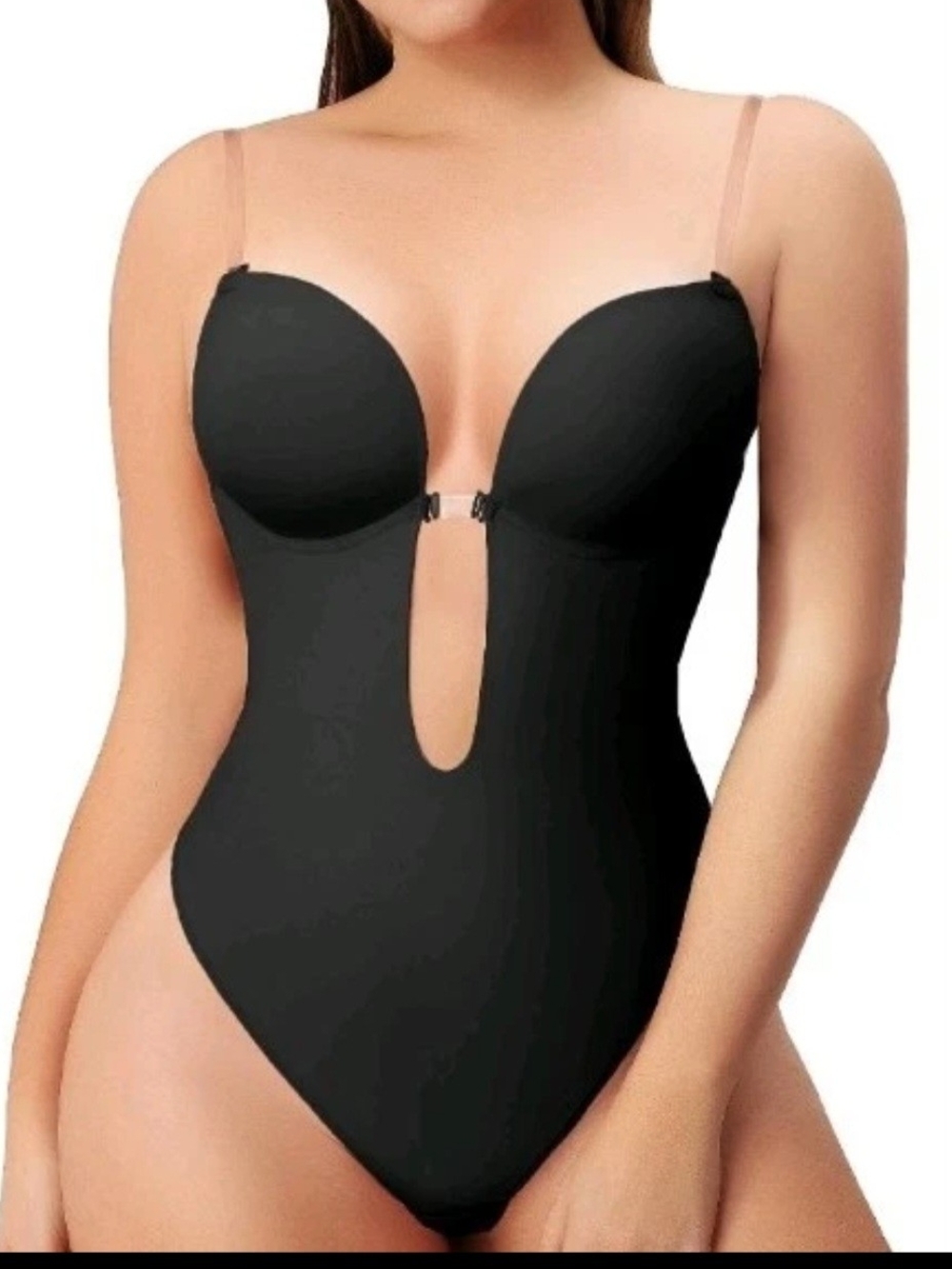 Slimers Backless Shapewear Size Medium Black Low Back Bodysuit Adjustable Straps